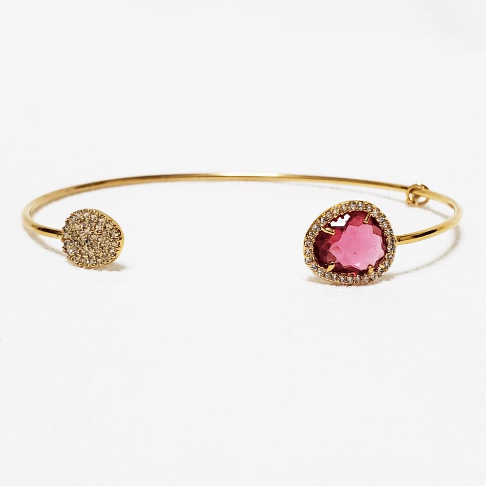 Tai Jewelry Micro Pave CZ Fuschia Gold Cuff Bangle NEW
